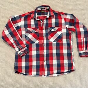 Red and Blue Plaid Button Down Shirt Women’s L